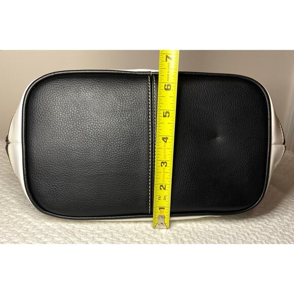 Liz Claiborne Large Shoulder Bag Black Beige Checks Tan - Leather Cotton READ - Picture 15 of 15